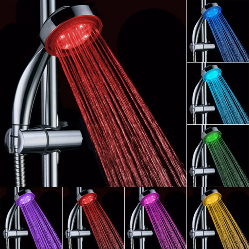 Hot Romantic Automatic Magic 7 Color 5 LED Lights Handing Rainfall Shower Head Single Round Head for Water Bathroom Accessories