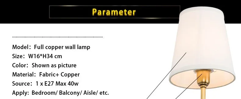 Современный настенный светильник из настоящей меди, настенные бра, тканевый абажур, зеркало для ванной комнаты, прикроватные светильники для шкафа, домашнее освещение BLW033