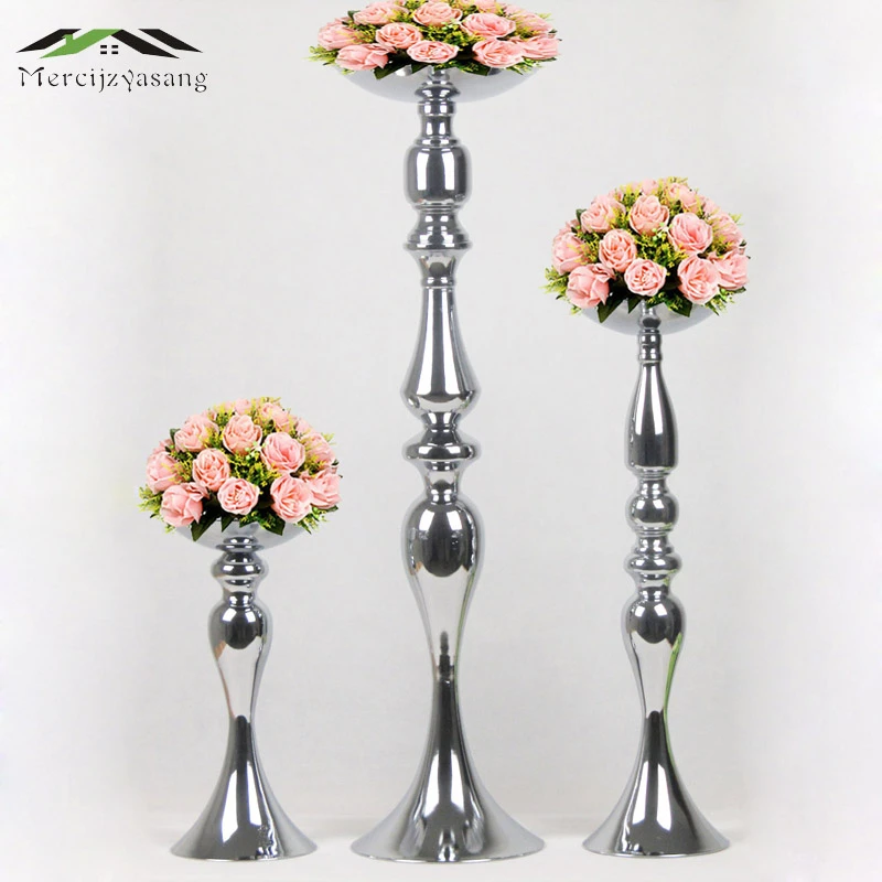 Porte Bougies Sur Pied Vase A Fleurs Chandelier 70cm 28 Candelabre En Plomb Argente Pieces Centrales Decoration De Mariage 07803 Aliexpress