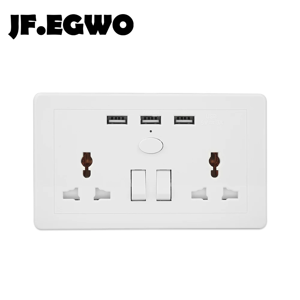 JF.EGWO USB Wall socket with 3 USB ports 2 AC Wall Outlet Universal wall socket with Switch