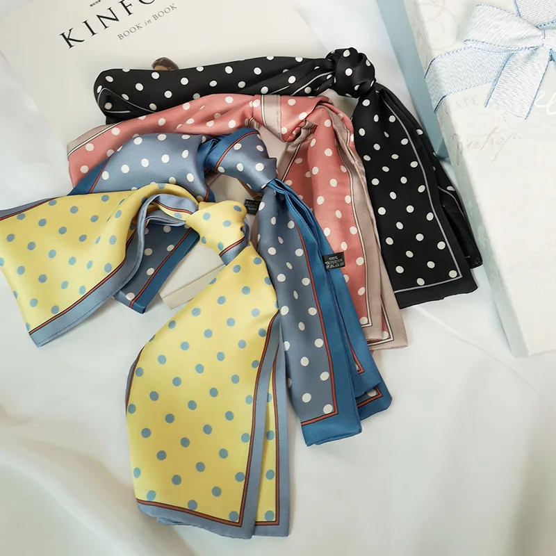 

New Spring Printing Silk Scarf Streamers Wrist Long Ribbon Flat Angle Polka Dot Silk Scarf Decorative Hair Band