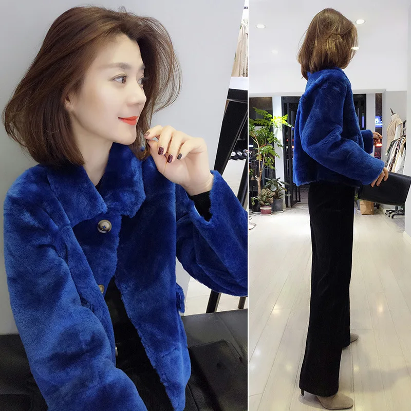 Women real fur Coat Female Jackets Solid Short Fashion Long Sleeve Wool Skin Winter Spring Warm Ladies' Top Short coat