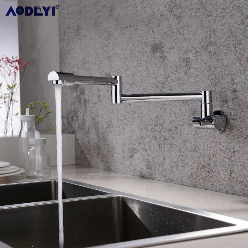 Kaufen Messing Wand Montiert Küche Wasserhahn Topf Füllstoff Wasserhahn Swivel Folding Versenkbare Dreh Stretch Becken Wasserhahn Waschbecken Tap