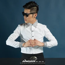 HOT 2015 Original design men’s clothing fashion casual shirt long-sleeve Rivets shirt dress singer costumes nightclub shirts