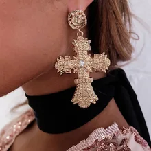 New Crystal drop earrings for women clothing accessories ethnic cross big earrings Golden punk vintage statement earrings J20015