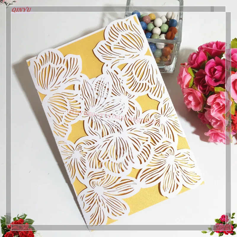 

10PC 12*18cm Wedding Invitation Cards Bride and Groom Laser Cut Wedding Name Cards Invitations Red Gold Party Supplies 6zsh072