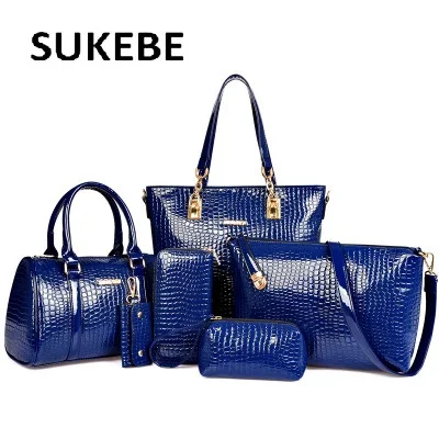 2017 NEW 6pcs font b set b font Fashion Crocodile font b Handbag b font PU