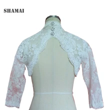 Шамаи белый/слоновая кость длинный рукав кружева Свадебный жакет Свадебные шали и обертывания высокое качество кристалл пуговицы Свадебная куртка