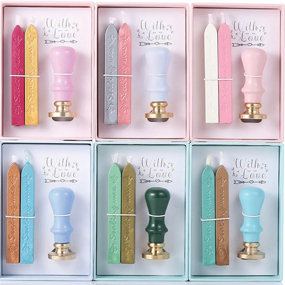 

Vintage Style Seal Stamp with Wooden Handle+Wax Set for Crafts Decorating Box Packing Seal stamp 2 pcs wax gift for Birthday r25