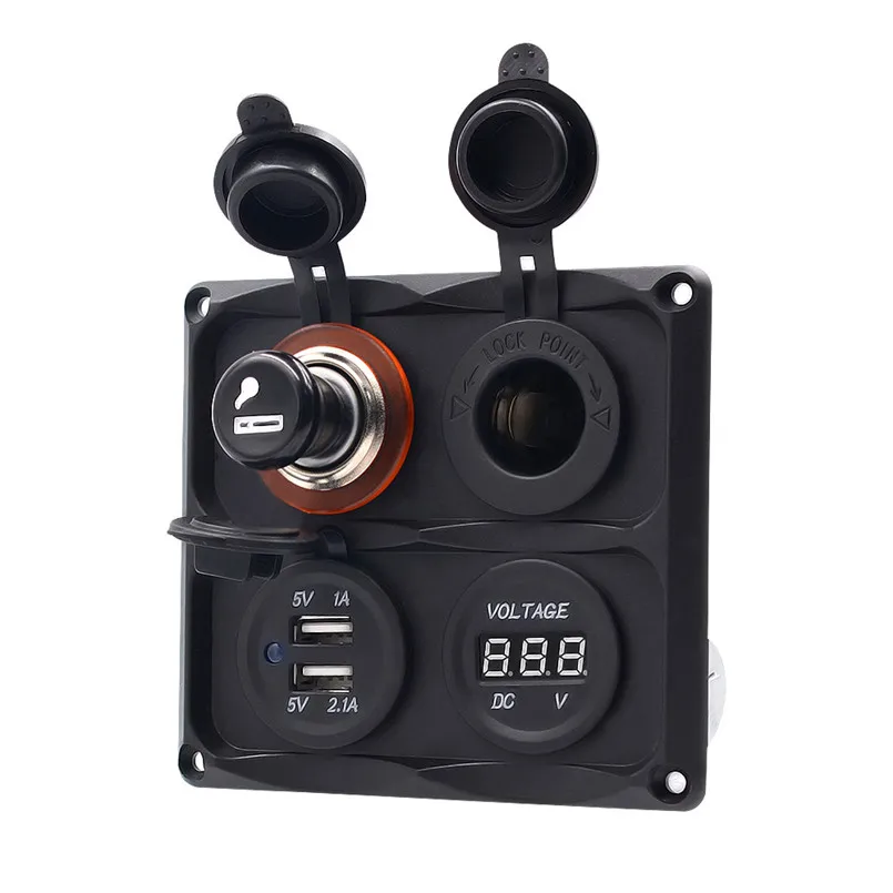 

Auto Dual USB Charger Marine Aluminum Switch Board USB Voltmeter Combination Panel Switch Cigarette Lighter Socket