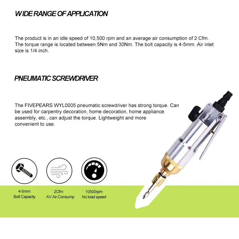 FIVEPEARS Air Screwdriver air tools Pneumatic Gold plating industrial air screw driver economic type free shipping FIVEPEARS Air Screwdriver air tools Pneumatic Gold plating industrial air screw driver economic type free shipping
