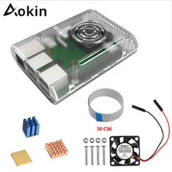 Aokin для Raspberry Pi 3 Чехол коробка с Алюминий радиатора + вентилятор охлаждения камера шлейф для Raspberry Pi 3 Model B чехол