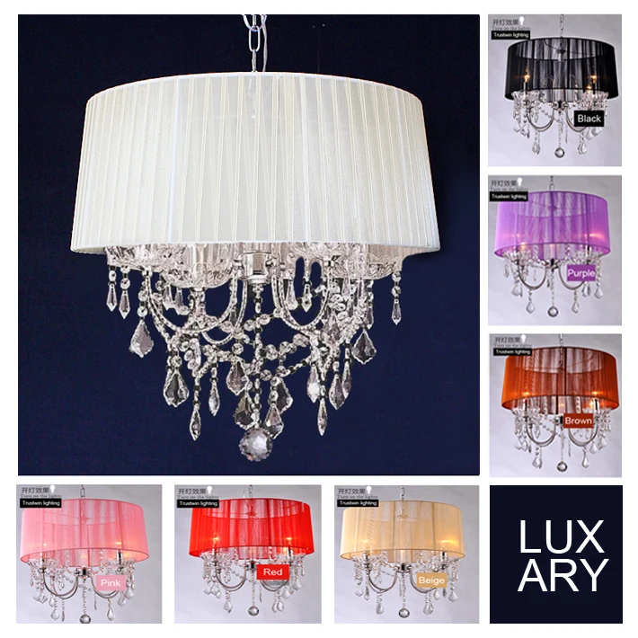 

For Foyer living room bedroom dinning room use modern vintage Crystal chandelier with fabric shade