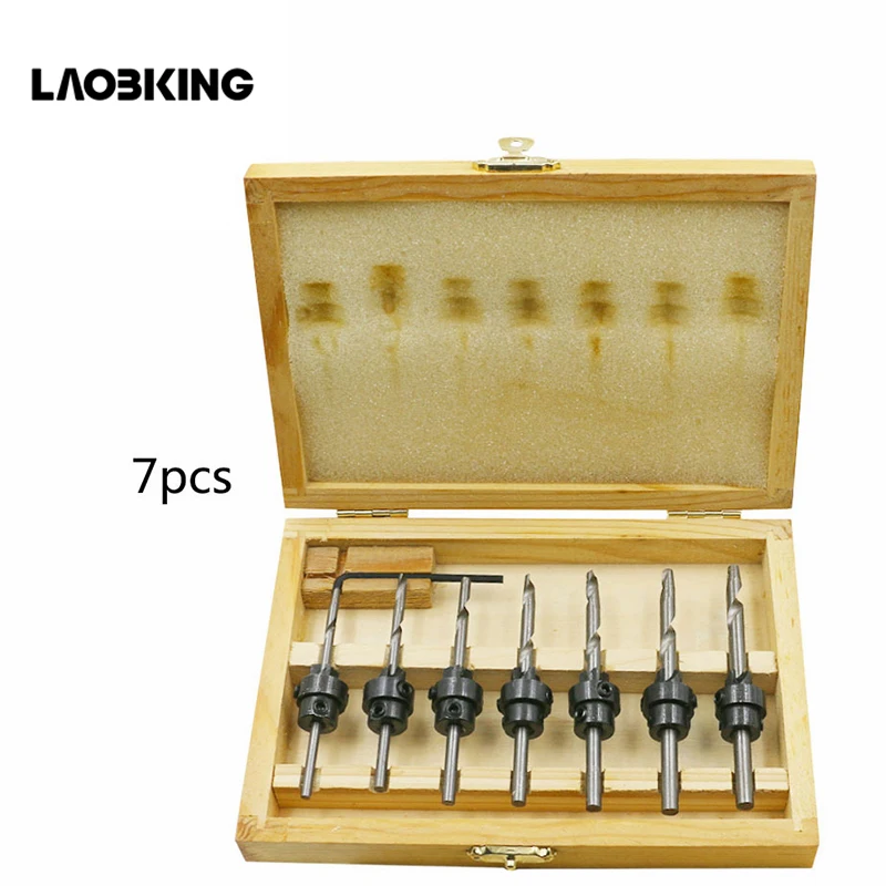

7pcs/set Tapered Countersink Drill Bit Woodwork Carpentry Joinery Tapered Wood Pilot Hole Bits Hss Countersink Drill Bits + Case