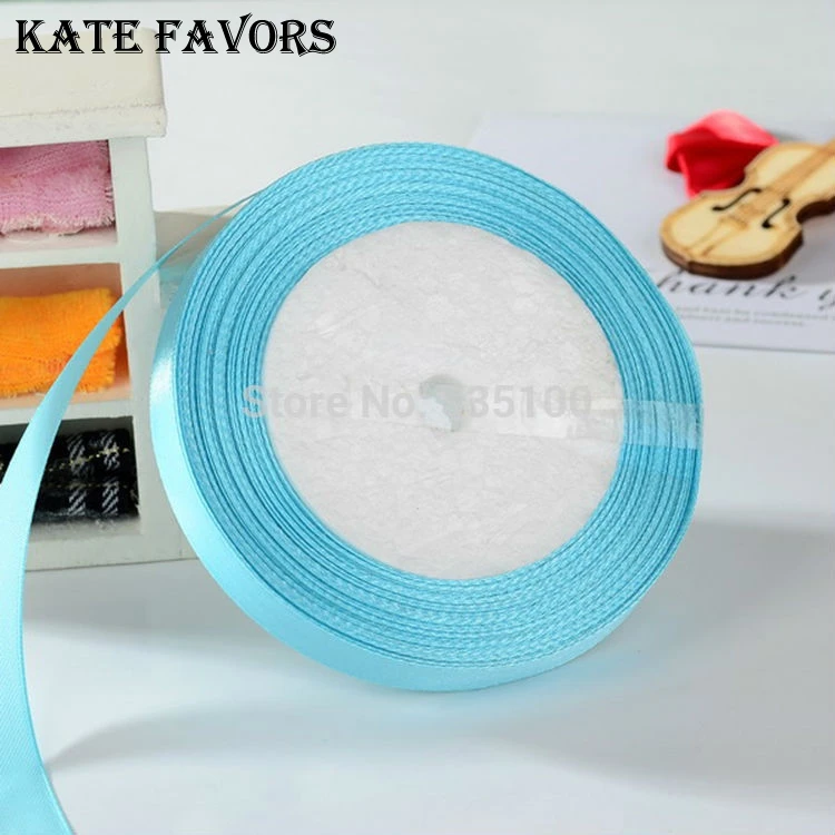 

Sky Blue 1/2" 12mm Single Face Satin Ribbons Top Quality Cheap Ribbon Tape 25yards/roll Mix Colors