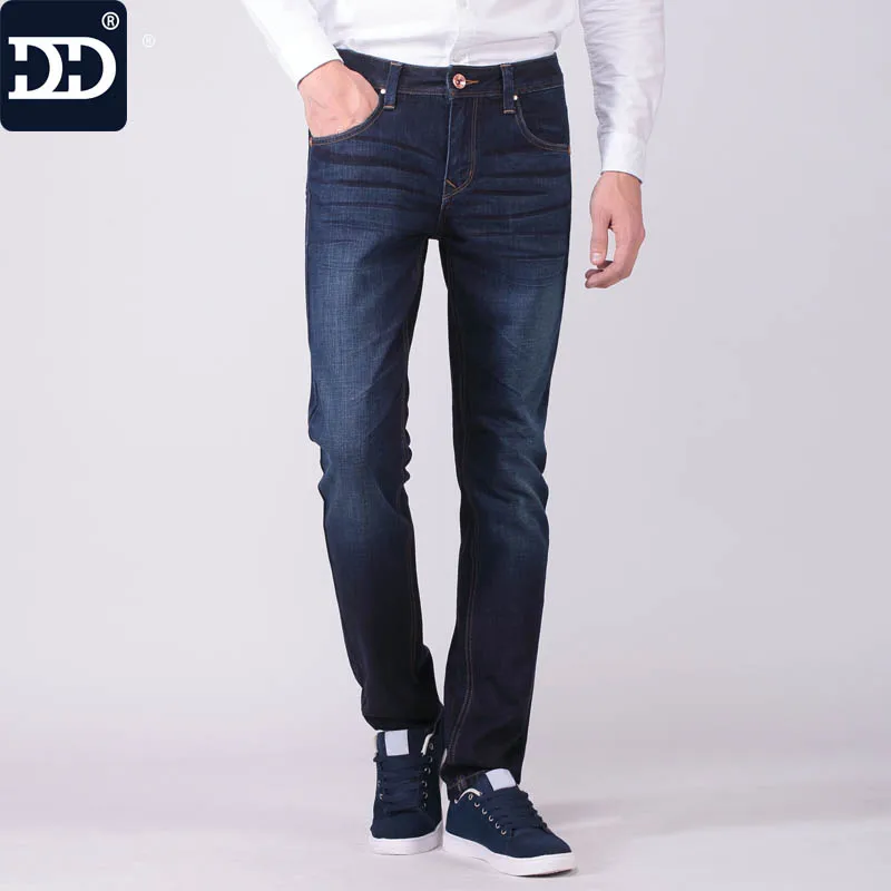 Dingdi Jeans Male Designer Clothing Deep Blue Regular Jeans For Men