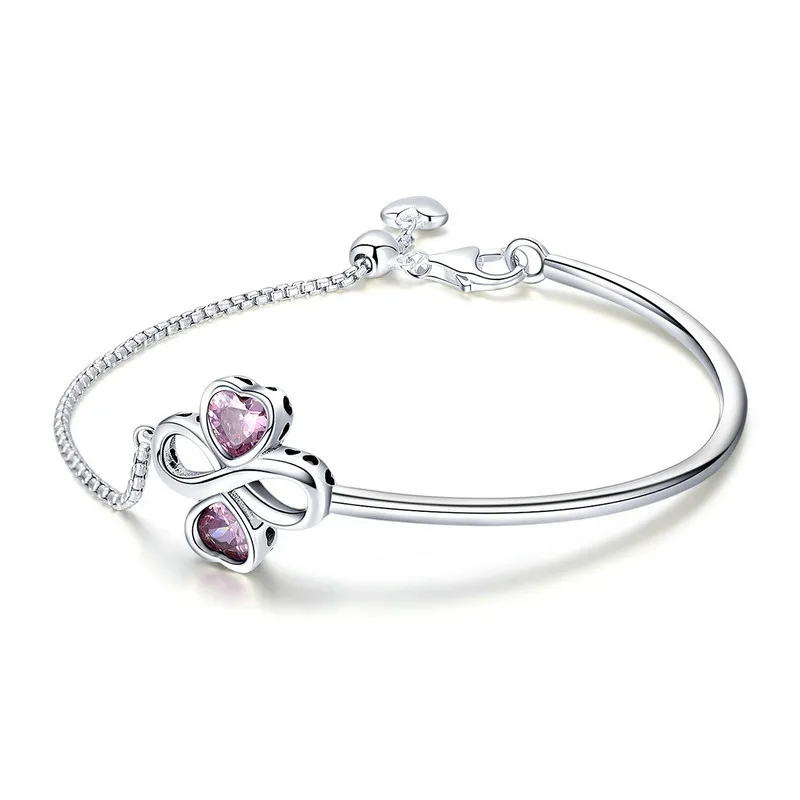 

925 Sterling Silver Elegant Clover Love Pink CZ Bracelets & Bangles for Women Original Sterling Silver Jewelry SCB092