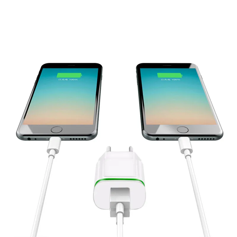 

HSTRADE Double USB Charger with Green LED Lamp European Standard 2A Direct Charge Fast Head for Apple Android GM