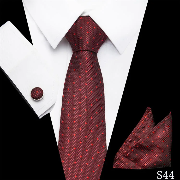 Галстуки пользовательские Брендовые мужские галстуки Красный Клетчатый наборы шейных платков запонки платки с Роскошная Упаковка Шелковый Галстук для Для мужчин - Цвет: S44
