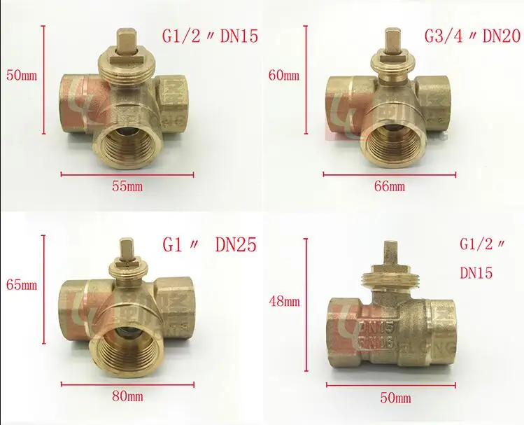 Полный медный Электрический двухсторонний трехходовой шаровой клапан резьба для корпуса DN15 DN20 DN25 DN32 DN40 DN50 для водяного газа