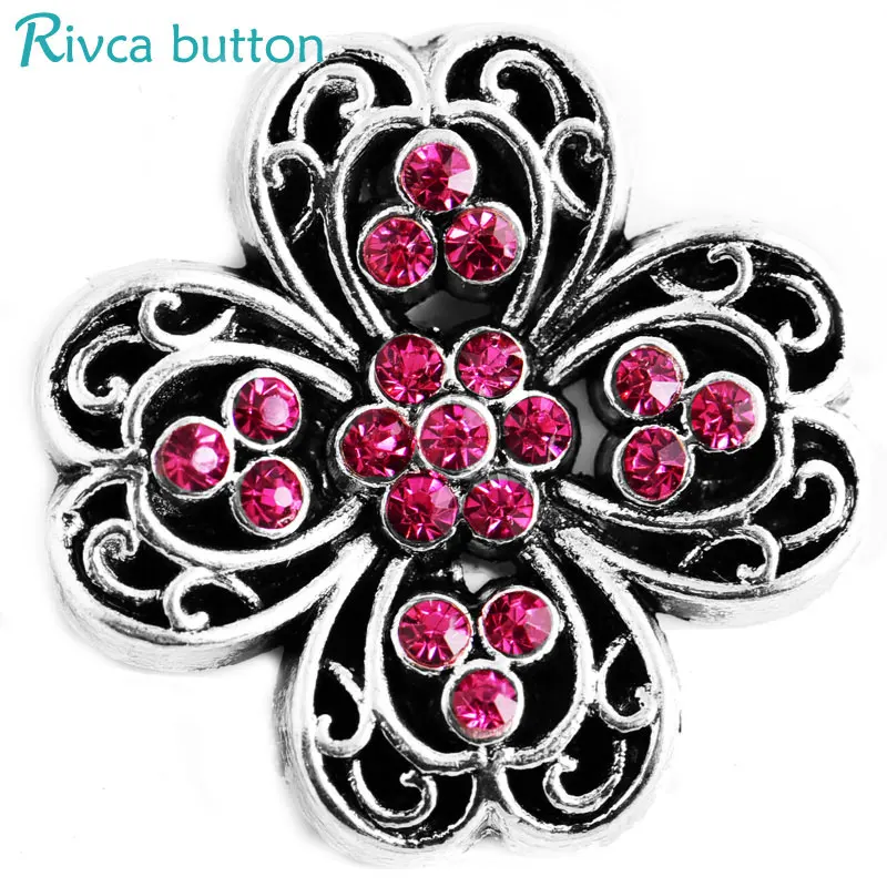 

D03382 Rivca Gold Snap 8 color Newest Rhinestone 18mm Ancient Silver Plating Snap leather Bracelets For Women Fashion JEWELRY