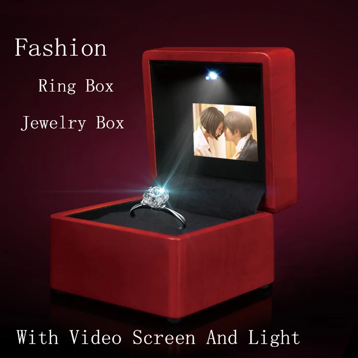 

High Quanlity Video And Light Wooden LED Screen Ring Box Jewelry Box Red Music Box Can Play Video And Pictures B098