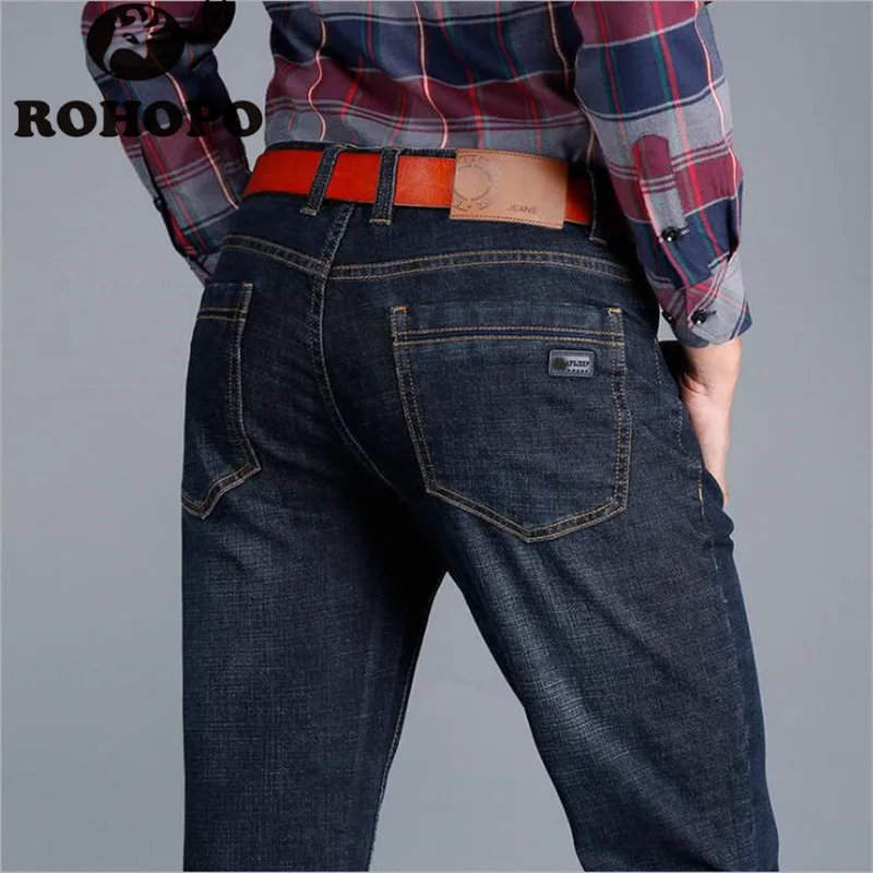

Black Man's Casual Denim Jeans Mid Waist Full Length Big Size 2019 jeans men stretch Thick Military motorcycle Jeans winter