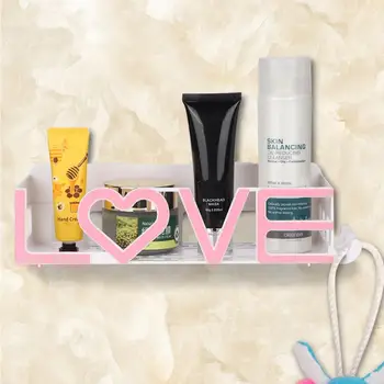 

No Drilling Plastic Wall Mounted Bathroom Holder LOVE-shaped Storage Shelf Rack shower room basket