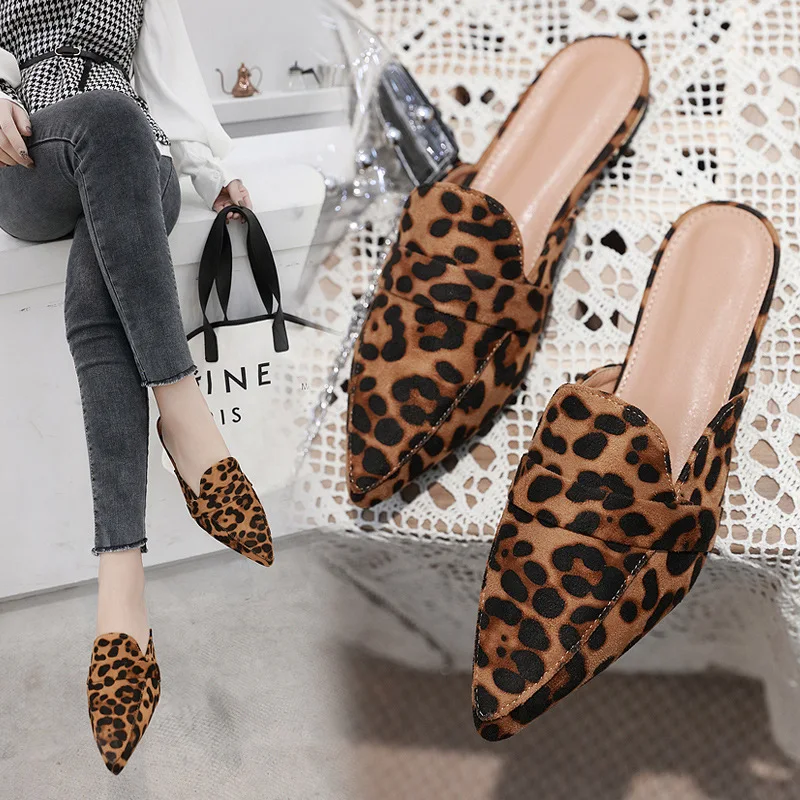 leopard slip on mules