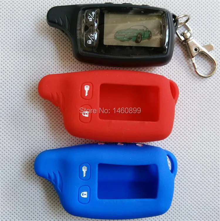 Koop TW9030 LCD Afstandsbediening Sleutelhanger + Tamarack Siliconen Case voor TW 9030 Twee Weg Auto Alarm Systeem Tomahawk TW 9030 sleutelhanger
