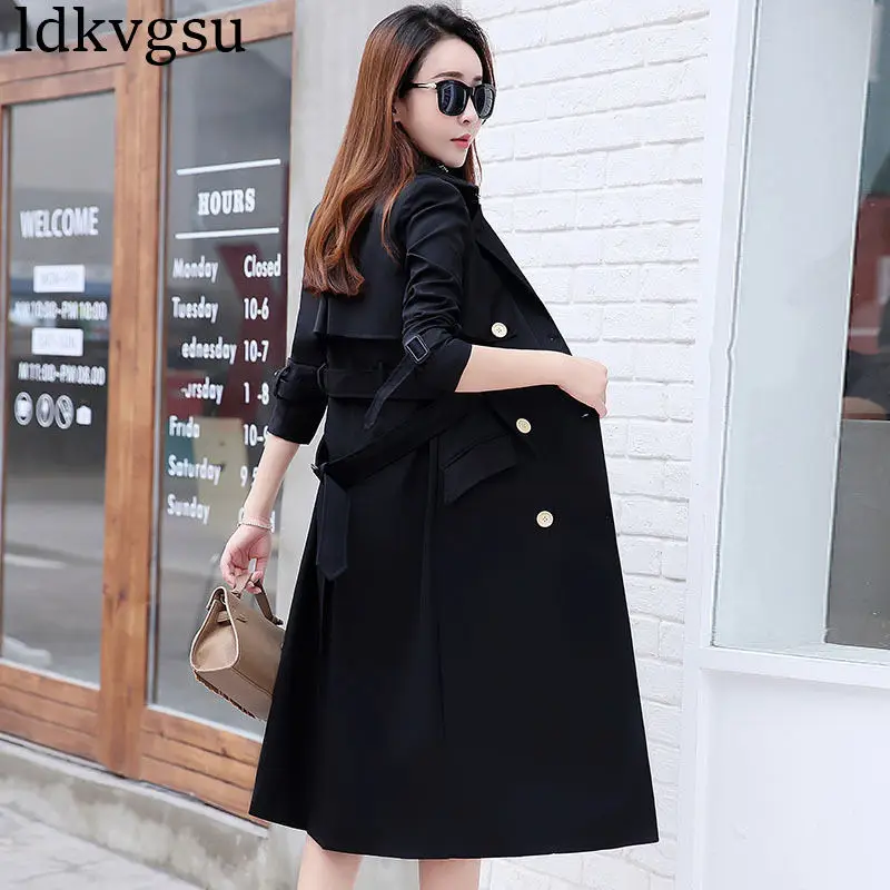 

NEW Fashion 2019 Plus Size Women Spring Autumn Trench Coats Slim Maxi Long Coat Winter Female Outerwear Black abrigos mujer A795