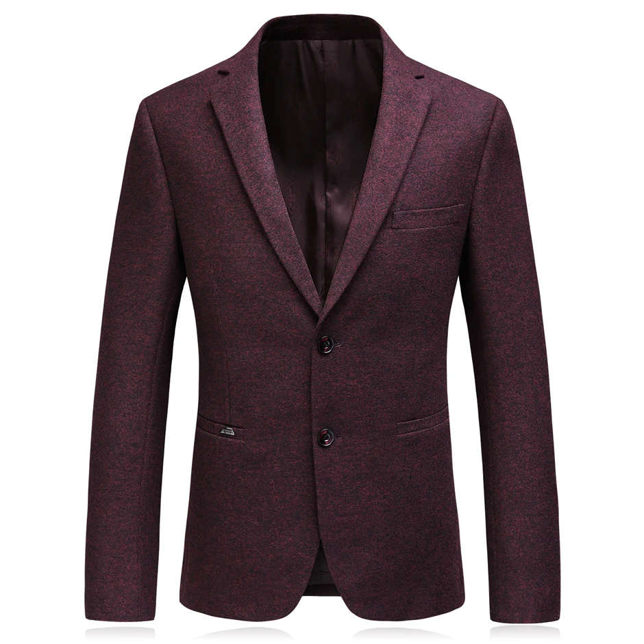 Mens Wool Blazers 2018 New Autumn Slim Fit Wine Red Blazers Masculino