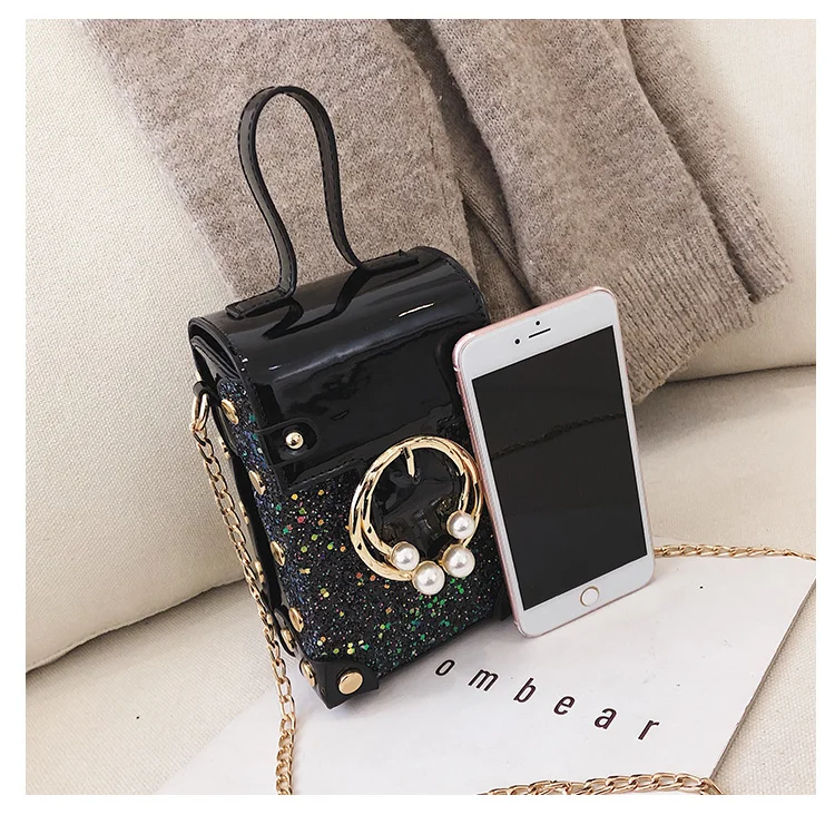 Женская мини-сумка в коробке с бриллиантами, сумка через плечо, клатч, сумочка, сумка для мобильного телефона из искусственной кожи, жемчужная сумка через плечо 386