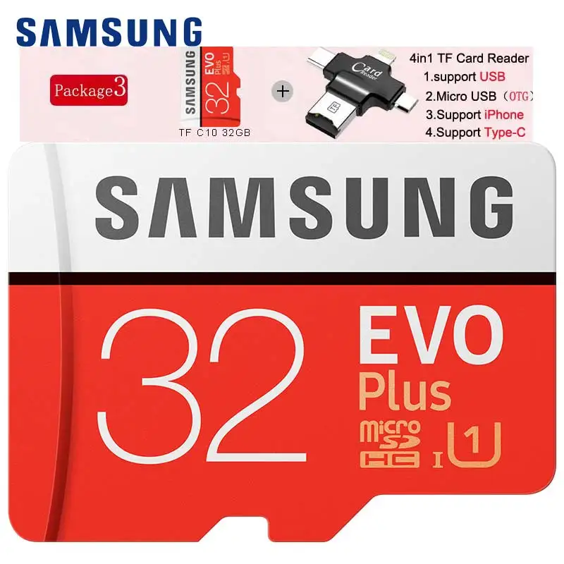 Карта памяти SAMSUNG Micro SD Card 128GB 64gb 32gb 256g 100Mb/s Class10 U3 SDHC SDXC Microsd Memory Card Flash TF Card 16gb For Mobile Phone micro sd card - Емкость: MC32G Plus 4in1Reade