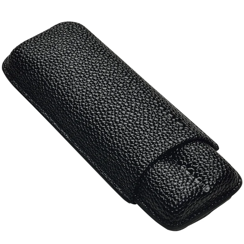 COHIBA High-end Excellent Black Carbon Fiber Leathrer Holder 3 Lined Wood Tube Cigar Case