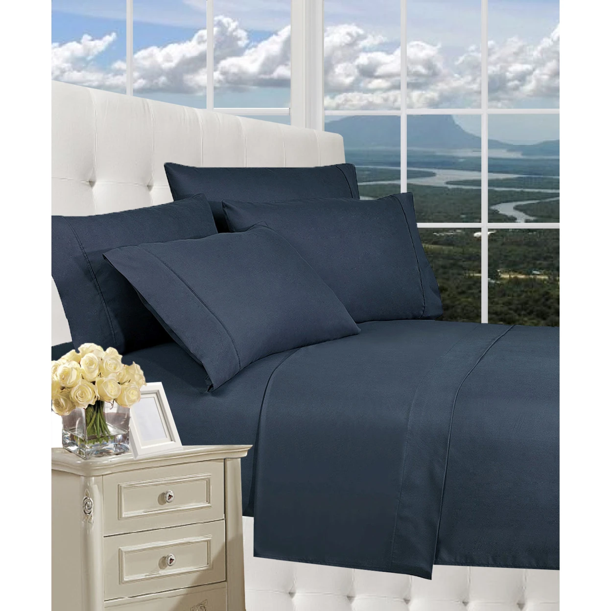 Elegant Comfort 1800 Series Wrinkle Resistant Egyptian Quality Hypoallergenic Ultra Soft Luxury 4-Piece Bed Sheet Set, Full, Navy Blue