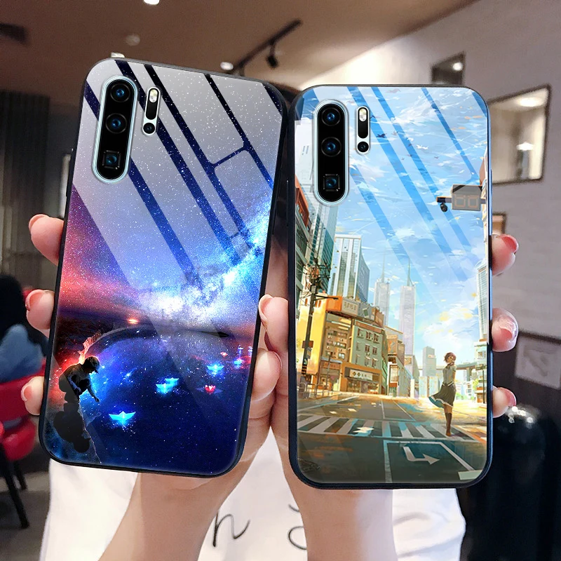 Чехол для huawei P30 Pro, Жесткий Чехол из закаленного стекла, силиконовая мягкая рамка, разноцветный чехол для телефона huawei P30Pro P 30 P30, чехол