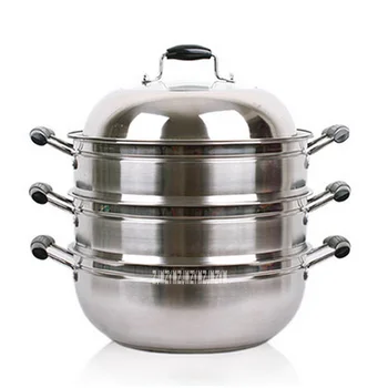 

New Arrival Multi-Layer 201 Stainless Steel Steamer Wok High-quality Three-Layer Thick Thicker Bottom Steamer 34cm Hot Selling
