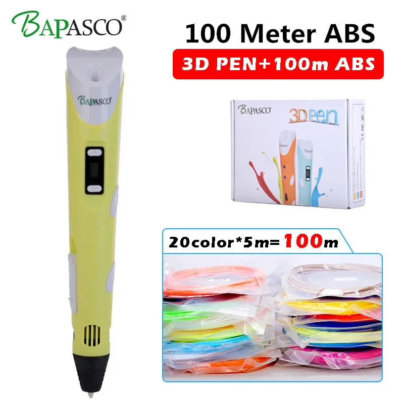 

2018 BAPASCO 3d printing pen Add 100M(20 Color) ABS/PLA filament 3d pen for children 3D wallpaper scribble pen 3d plastic handle
