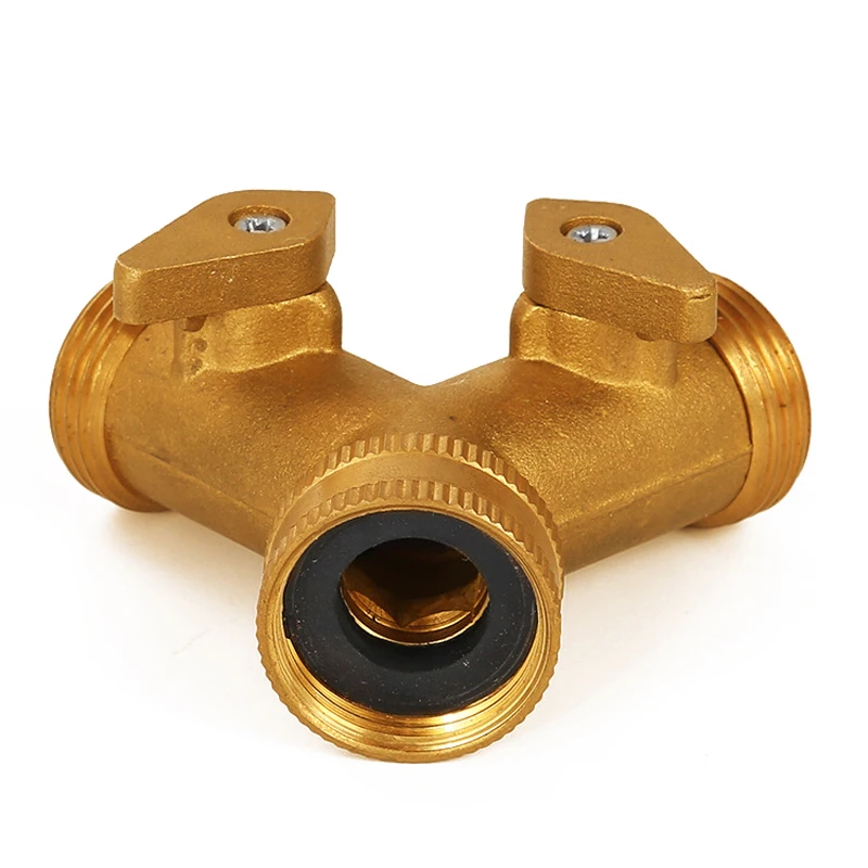 Gardening Irrigation Tool 3/4 Inch 2 Way Splitter Brass Water Hose Tap Quick Connector with Valve