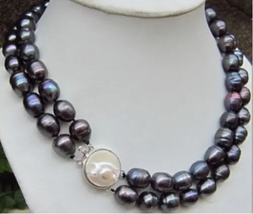 

ddh001758 rare natural AAA+ 11-13MM NATURAL TAHITIAN BLACK BAROQUE PEARL NECKLACE