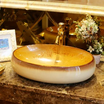 

Porcelain Cloakroom oval Wash Basin Counter top Sink Vessel Bathroom Art Wash Sink bathroom sinks hand painted vessel sinks