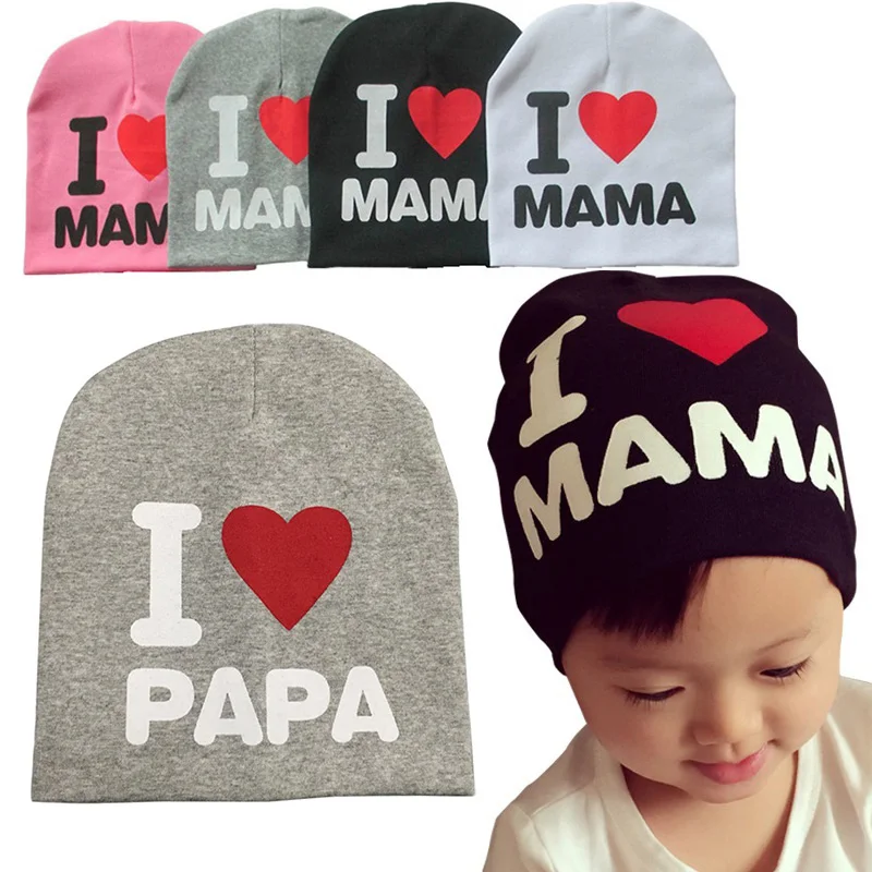 

I LOVE MAMA PAPA winter spring cotton baby hat kids beanie cap bonnet enfant hat newborn photography props fotografia BP18