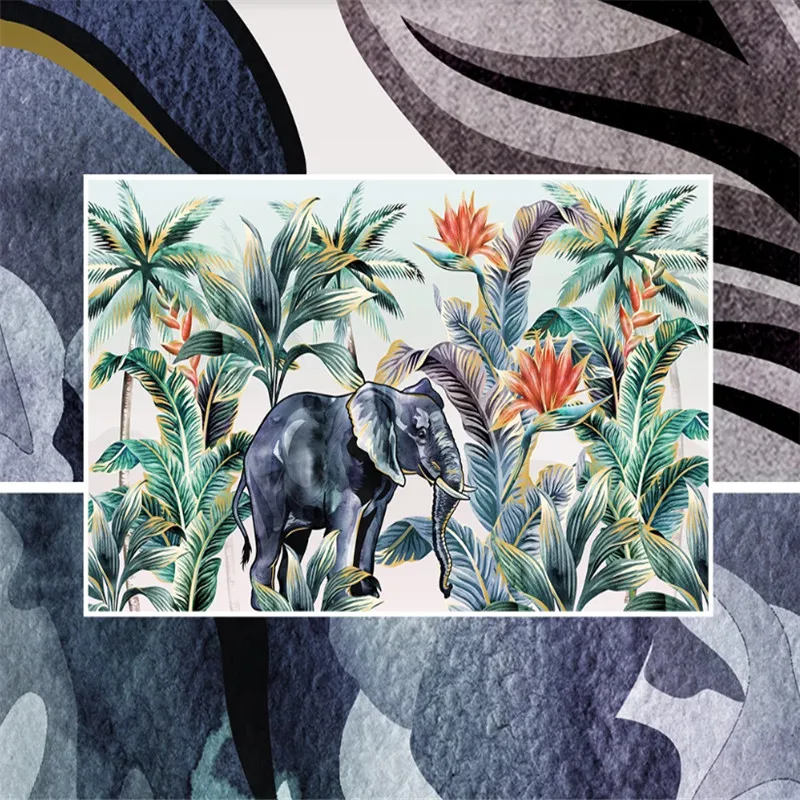Custom 3d wallpaper mural hand-painted Nordic forest animal tropical plant landscape wall - high-grade waterproof material Custom 3d wallpaper mural hand-painted Nordic forest animal tropical plant landscape wall - high-grade waterproof material