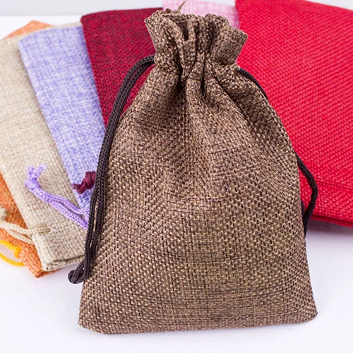 

10pcs/lot Vintage Natural Burlap Jewelry Gift Candy Drawstring Hessian Bag Wedding Party Favor Pouch Jute Gift Bags 9*14cm F1945