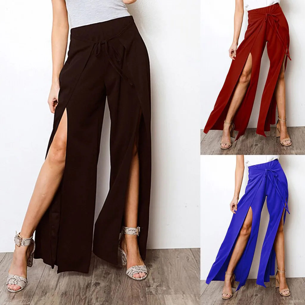 Повседневные винтажные одноцветные длинные штаны летние пляжные широкие брюки женские Капри с высокой талией