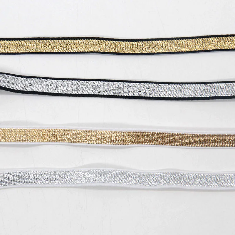Ширина эластичный 10 мм стрейч черный золотой серебряный один ленты отделка аппликационные швейные принадлежности материал для одежды ремень 5 м