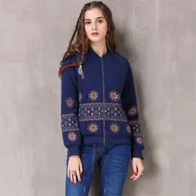 Женская зимняя куртка новая осенняя куртка из хлопка на молнии, теплая Толстая винтажная куртка с вышивкой, верхняя одежда