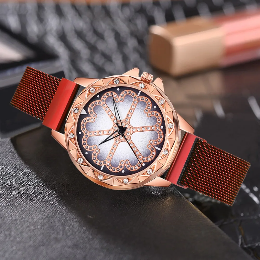 Flower Diamond Luxury Ladies Magnet Buckle Wristwatches Elegant Women s Fashion Rose Gold Female Quartz Clock Mesh Strap Watch