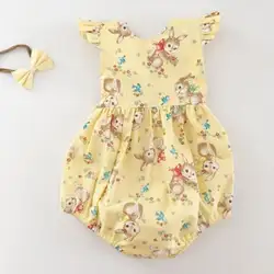 Детская одежда для малышей для девочек желтый кролик боди